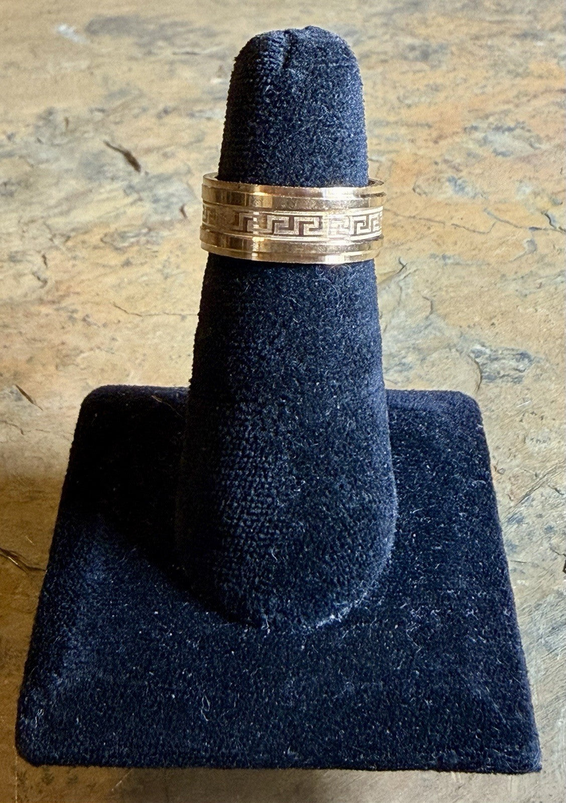 Gold Tone Greek Key Pattern Wedding Band Size 7.5