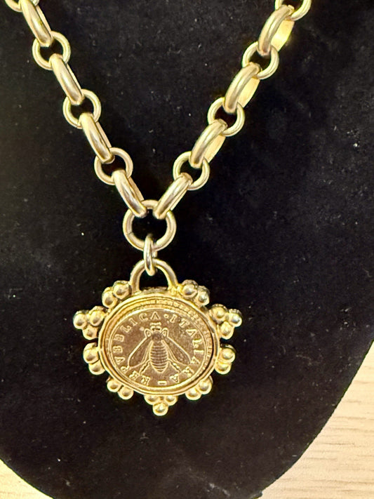 Gold Tone Ephesus Pendant And Necklace 