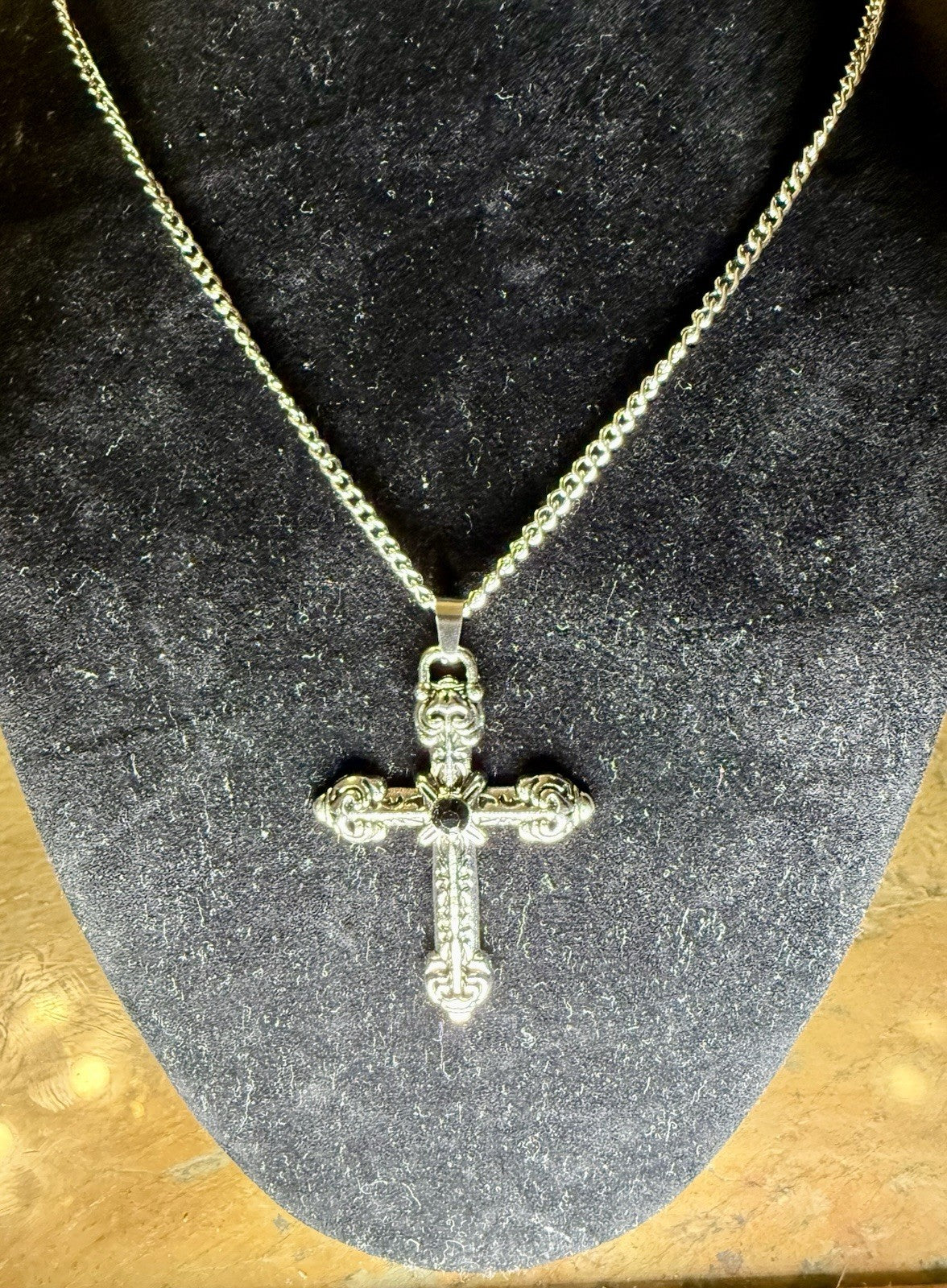 Stainless Steel Cross Pendant Necklace- 24”