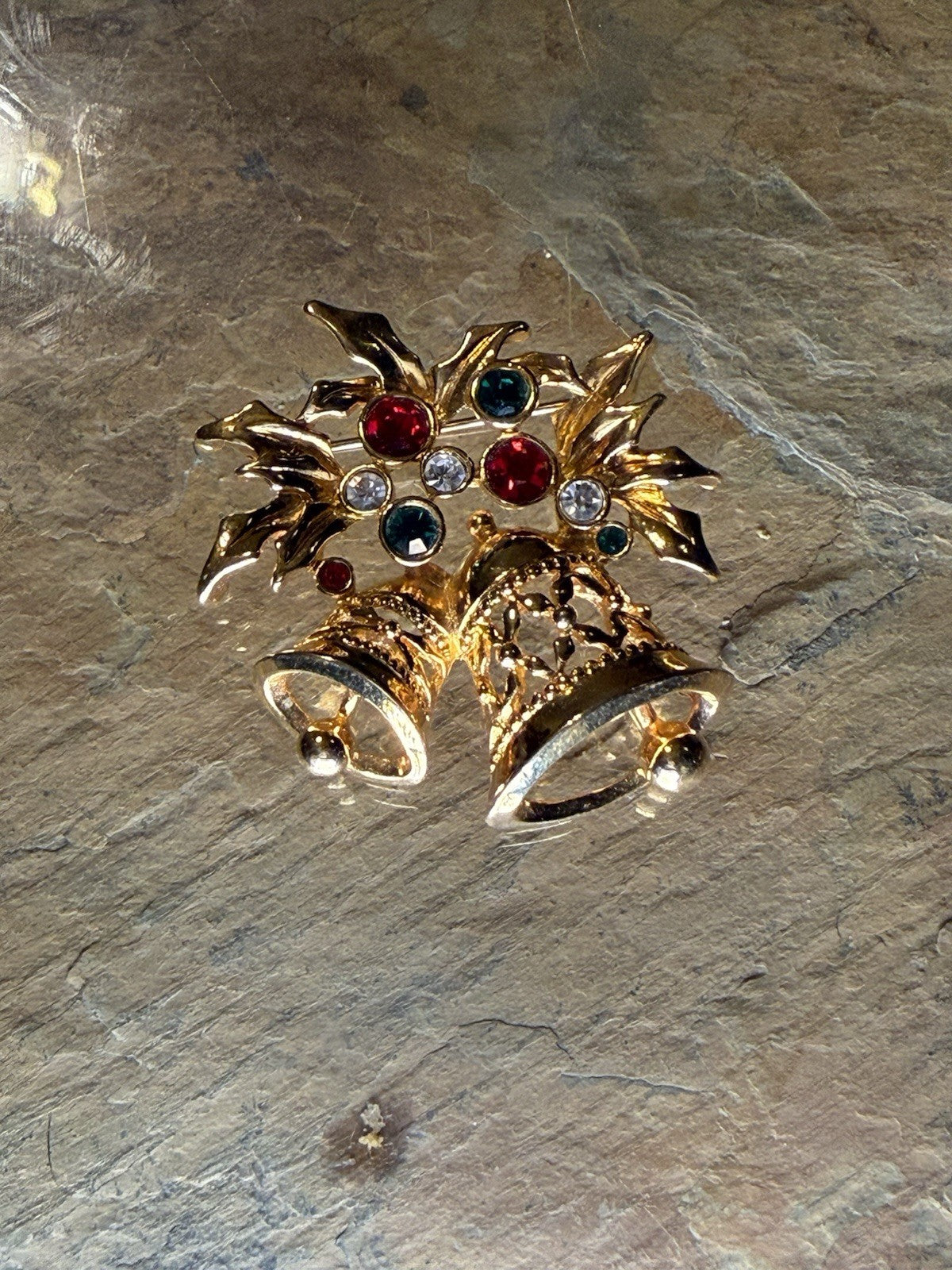 Vintage Avon “Joyous Bell” Gold Tone Christmas Brooch Pin