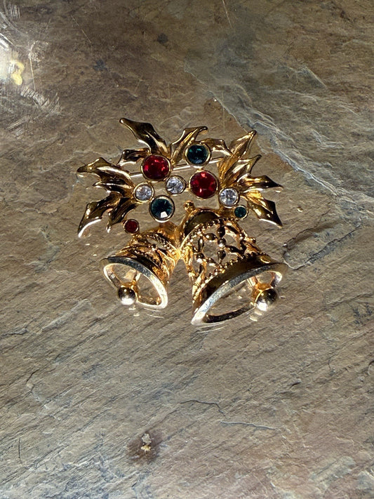 Vintage Avon “Joyous Bell” Gold Tone Christmas Brooch Pin