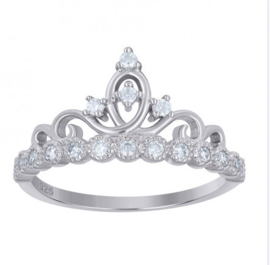 925 Sterling Silver Womens Cubic-Zirconia Crown Fashion Ring Size 9
