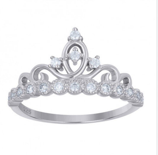 925 Sterling Silver Womens Cubic-Zirconia Crown Fashion Ring Size 9
