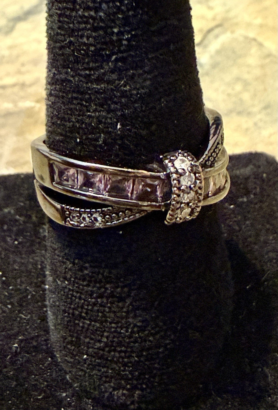 vintage-style rhinestone bow knot ring -Sixe 11.5