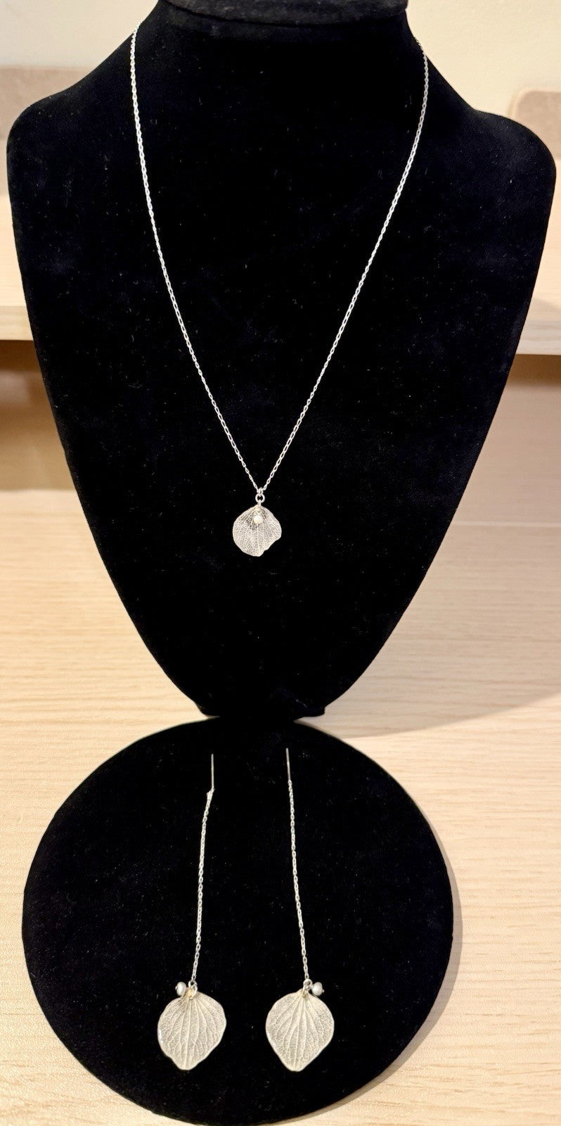 Sterling Silver Necklace With a Leaf Pendant and Earrings 