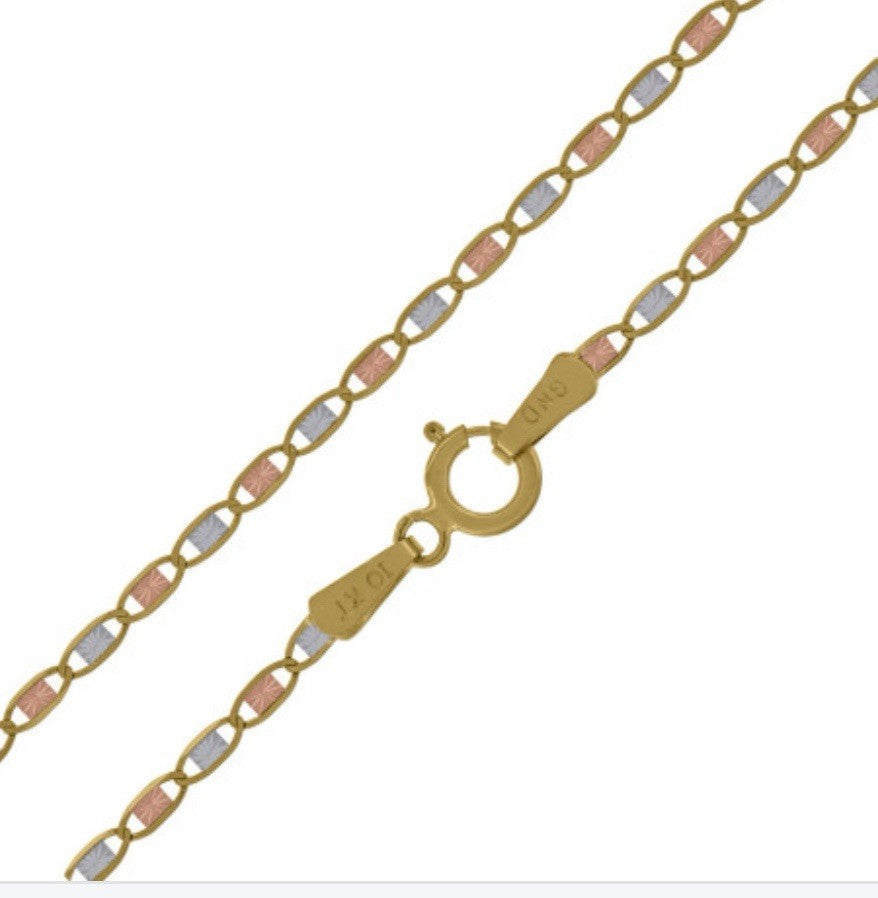 10kt Tri-color Gold Valentino Bracelet 1.6mm 9” (0.7gms)