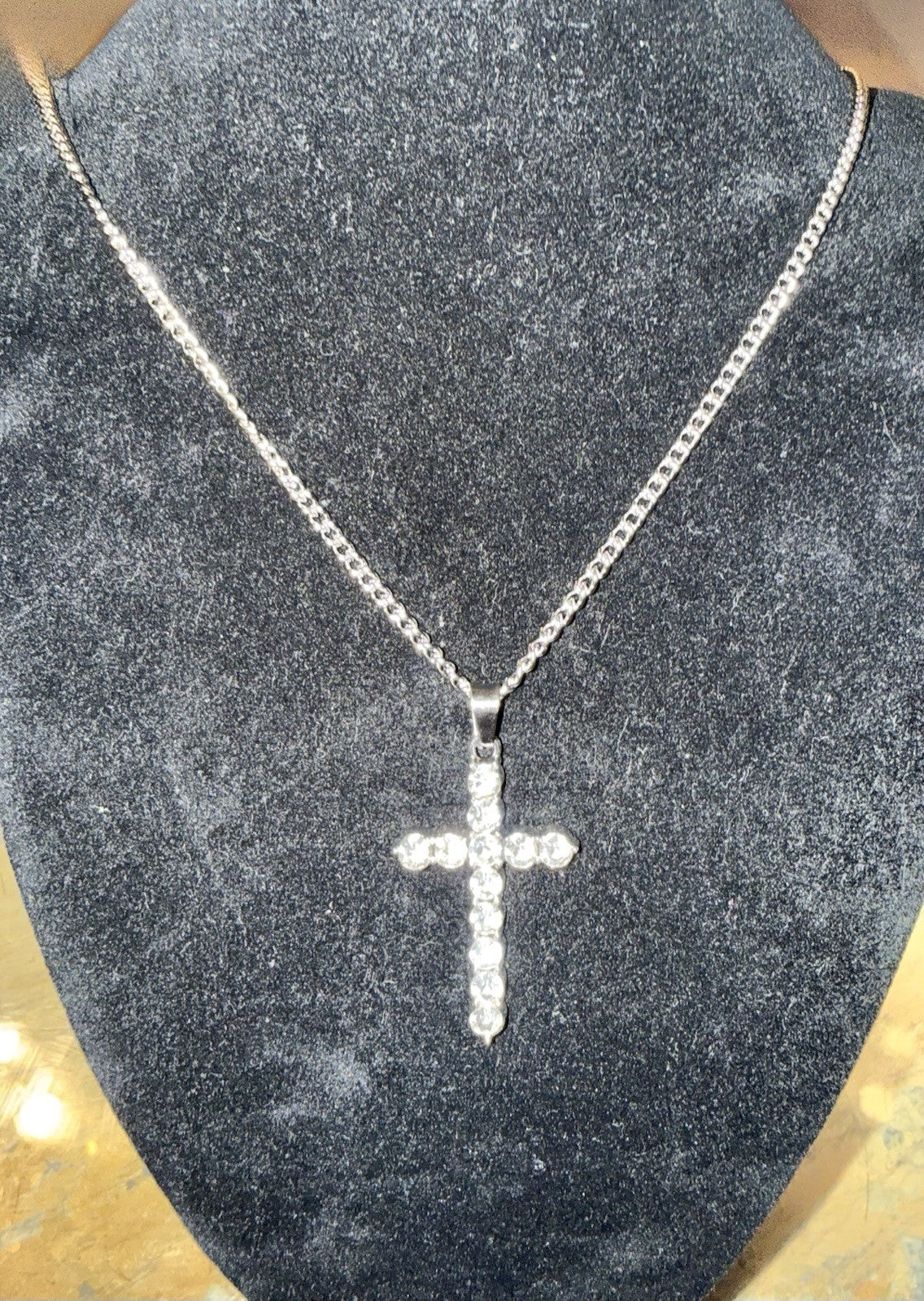 Stainless Steel CZ Cross Pendant Necklace 24”