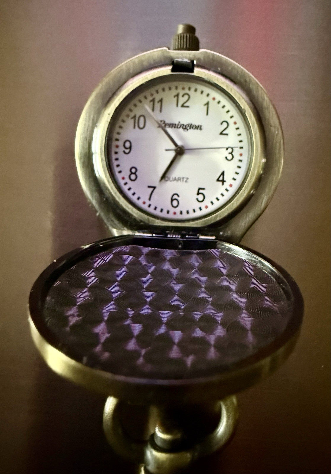 Vintage Remington Quartz Metal Clip Pocket Watch in Burnished Brass