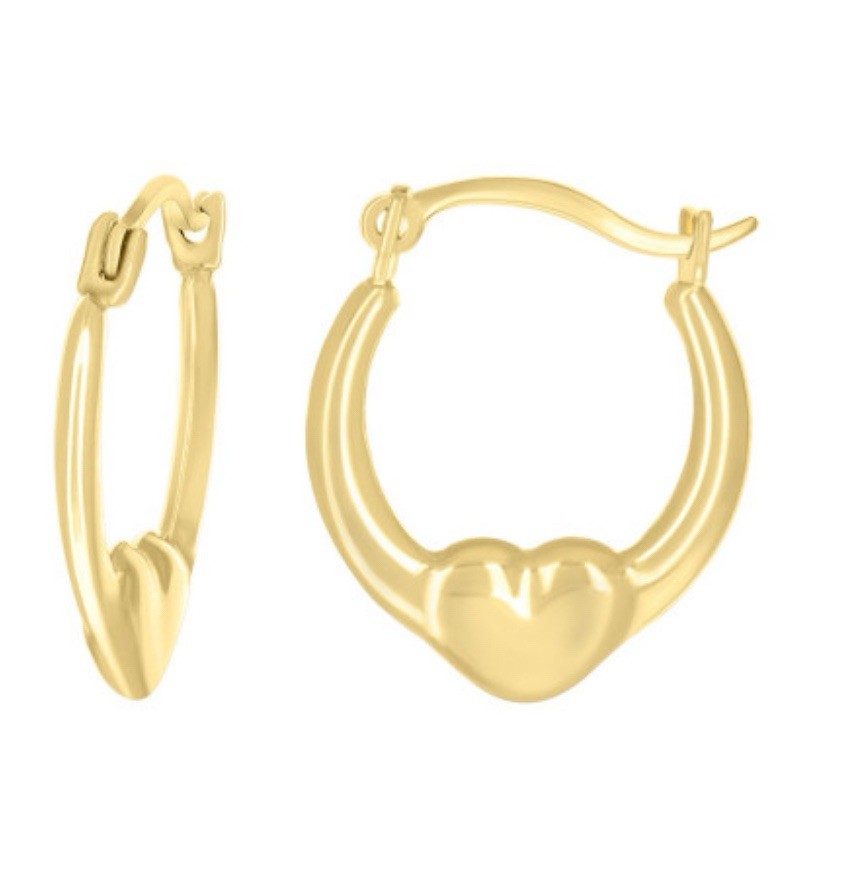 4kt Yellow Gold Womens Heart Hoop Earrings (0.4gms)