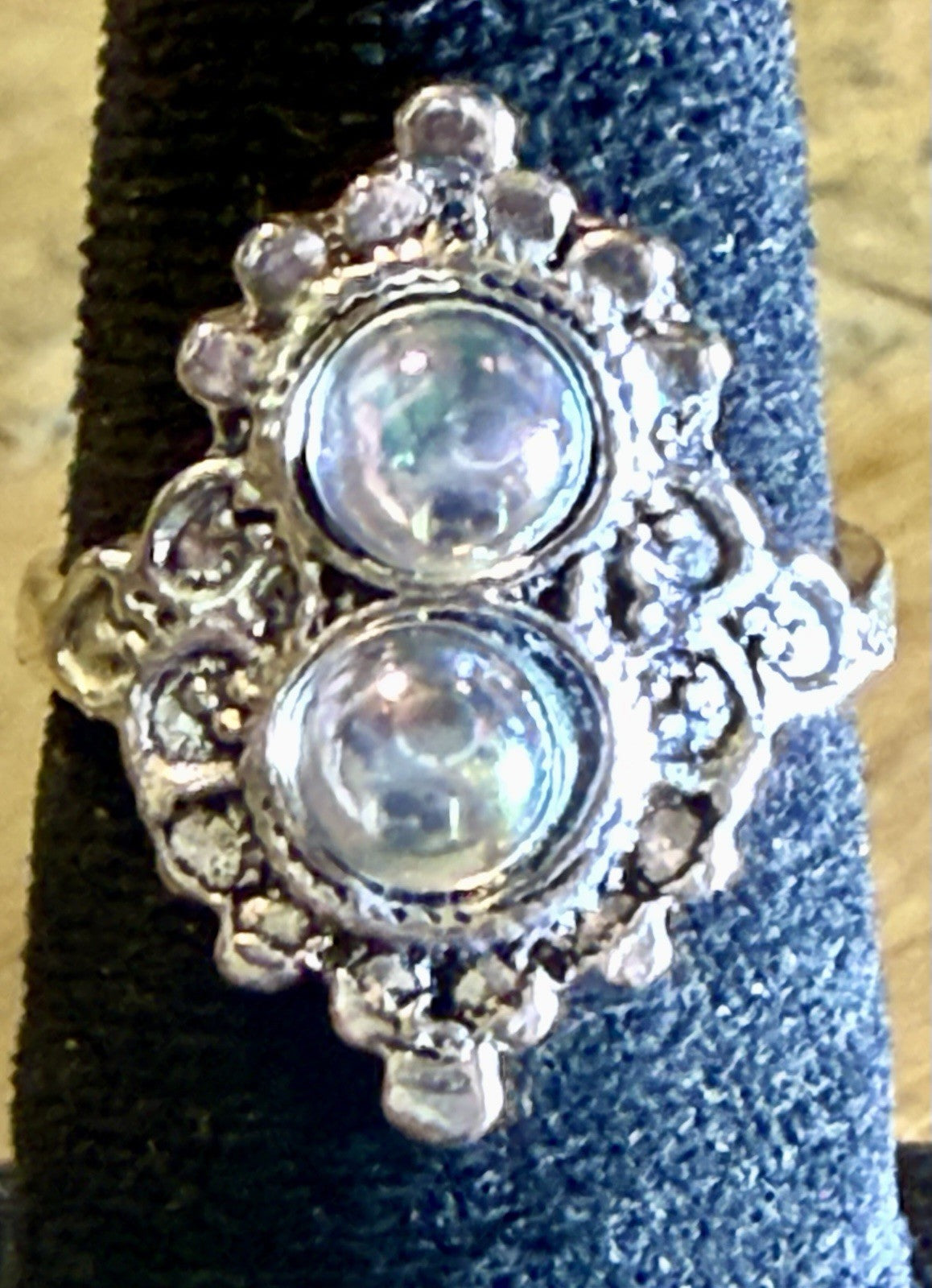 Vintage Sterling Silver Moonstone Ring Double Bubble Boho Filigree Oval