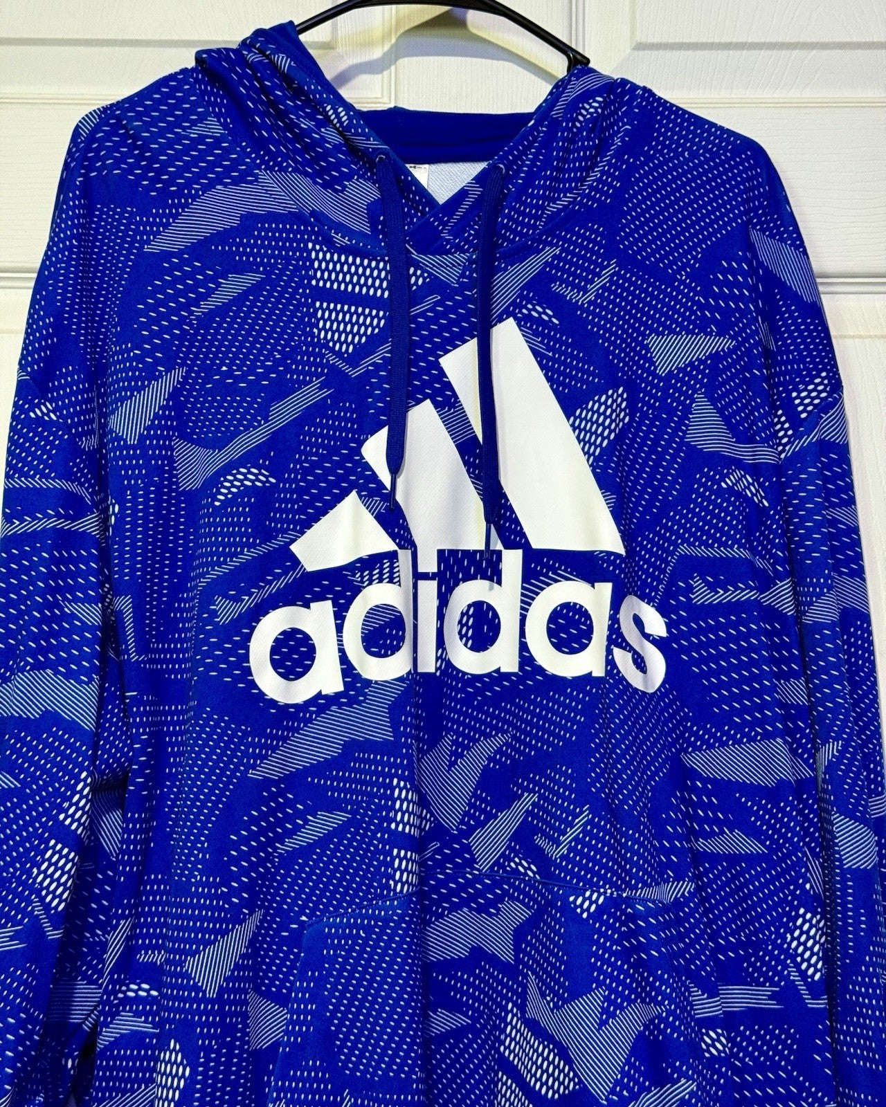 Adidas Hoodie Sweatshirt 2XLT Casual Hoodie Royal Blue Geo All Over Print Camo