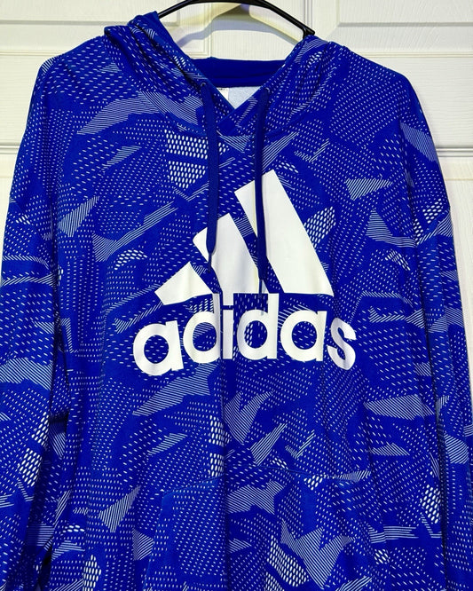 Adidas Hoodie Sweatshirt 2XLT Casual Hoodie Royal Blue Geo All Over Print Camo