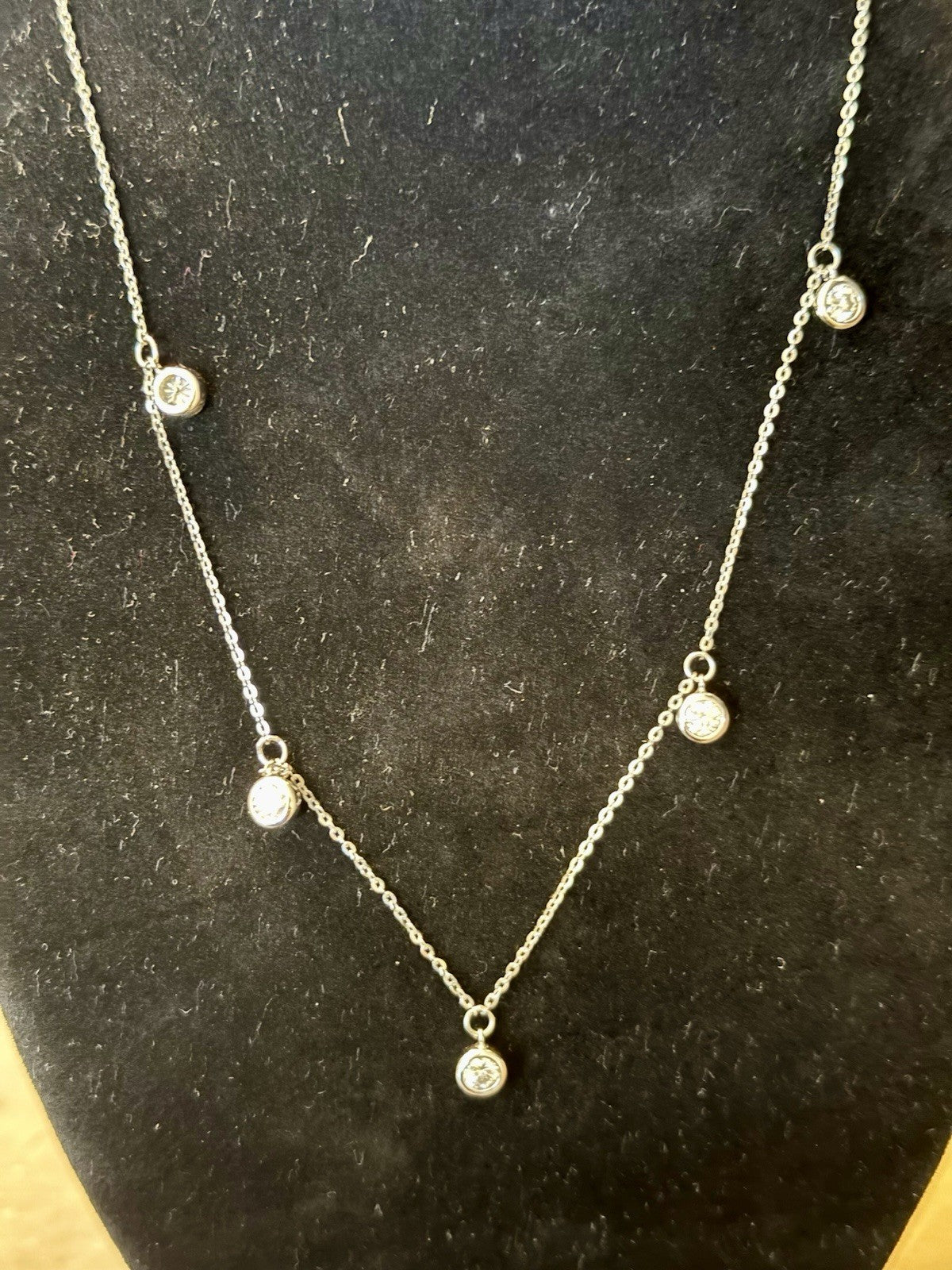 Moissanite Station Tennis Necklace Sterling Silver Choker -Bezel Set Chain 