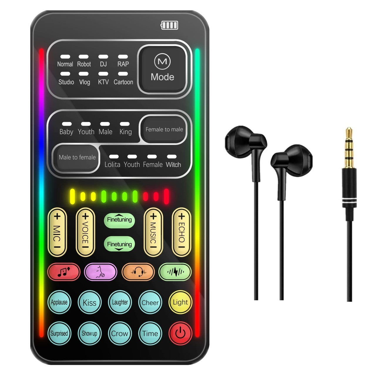 Portable Voice Changer, 2rd Generation i9 Live Sound Card, Cool Lights Sound