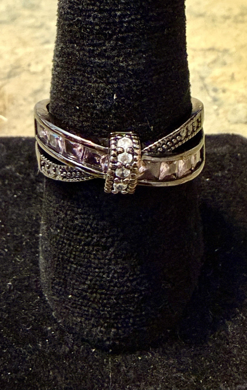 vintage-style rhinestone bow knot ring -Sixe 11.5