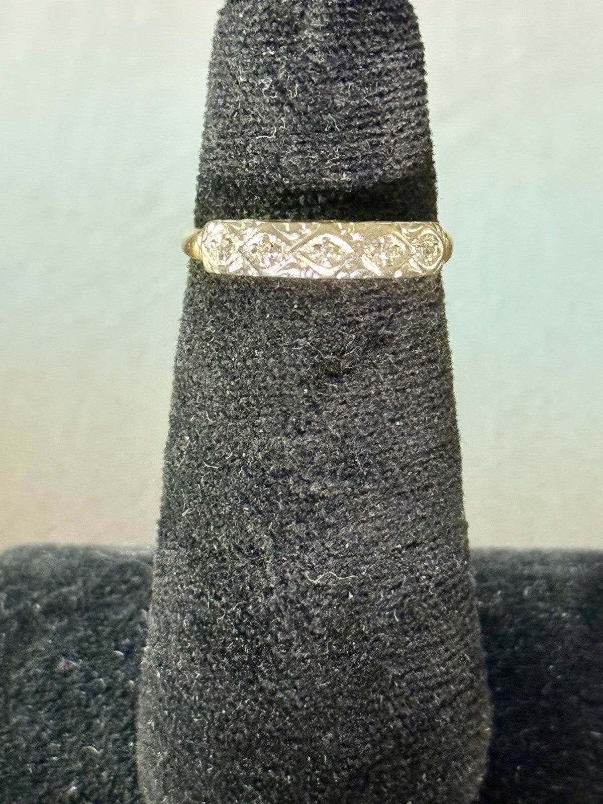 Vintage 14K Yellow and White Gold Full Diamond Eternity Band - Size 6.5 (1.63g)