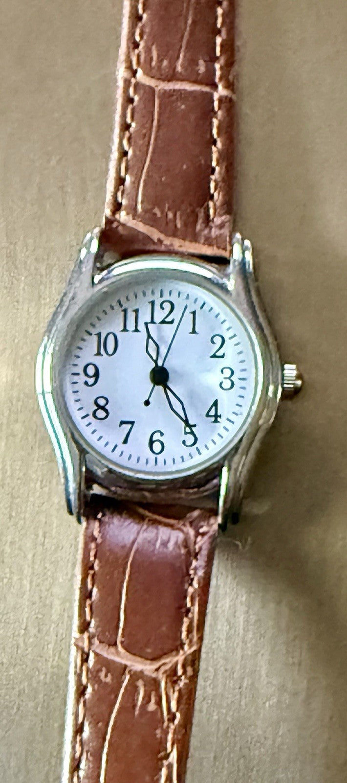Calvin Hill Silver Tone Round Women’s Watch Brown Band