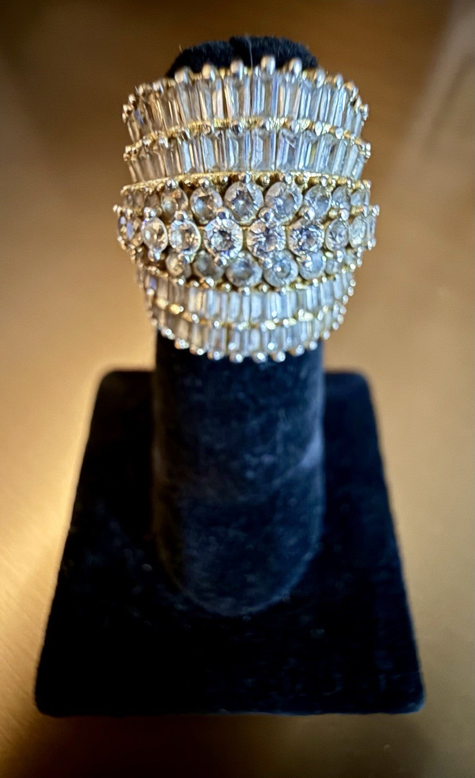 Sterling Silver Round and Baguette-Cut Diamond Cluster Ring