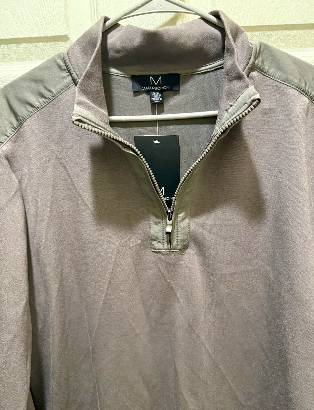 Magaschoni men's taupe performance quarter-zip pullover  - M