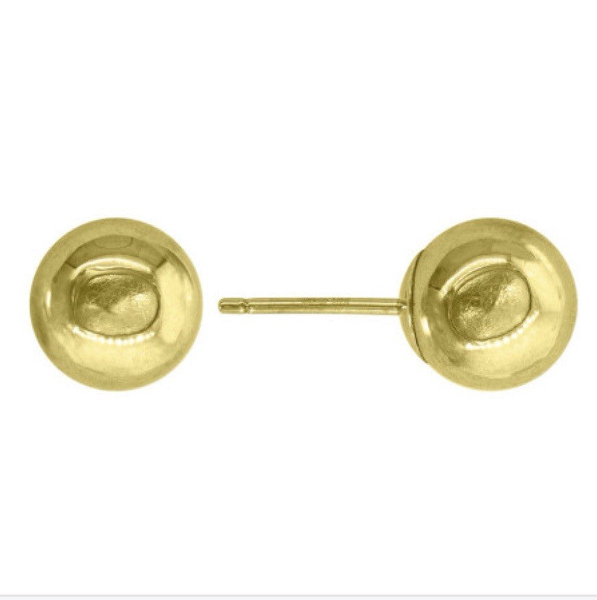 L 14Kt Gold 7mm Ball Stud Earrings With Silicone Backing