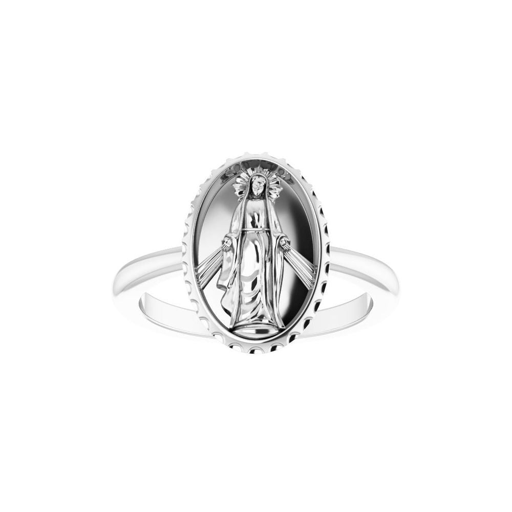 Sterling Silver Miraculous Medal Ring - Size 7