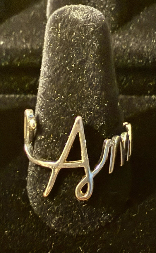 Silver Tone Name Ring - Size 8.5