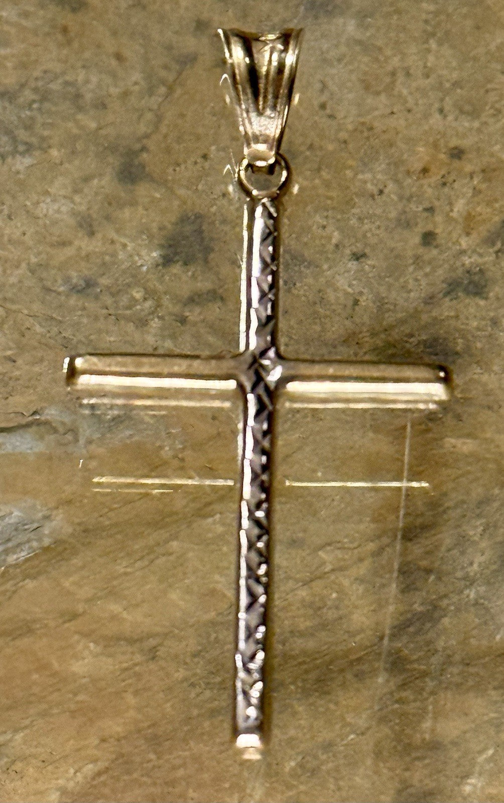 10K Two-Tone Gold Diamond Cut CROSS Pendant/Charm  (.91 gms)