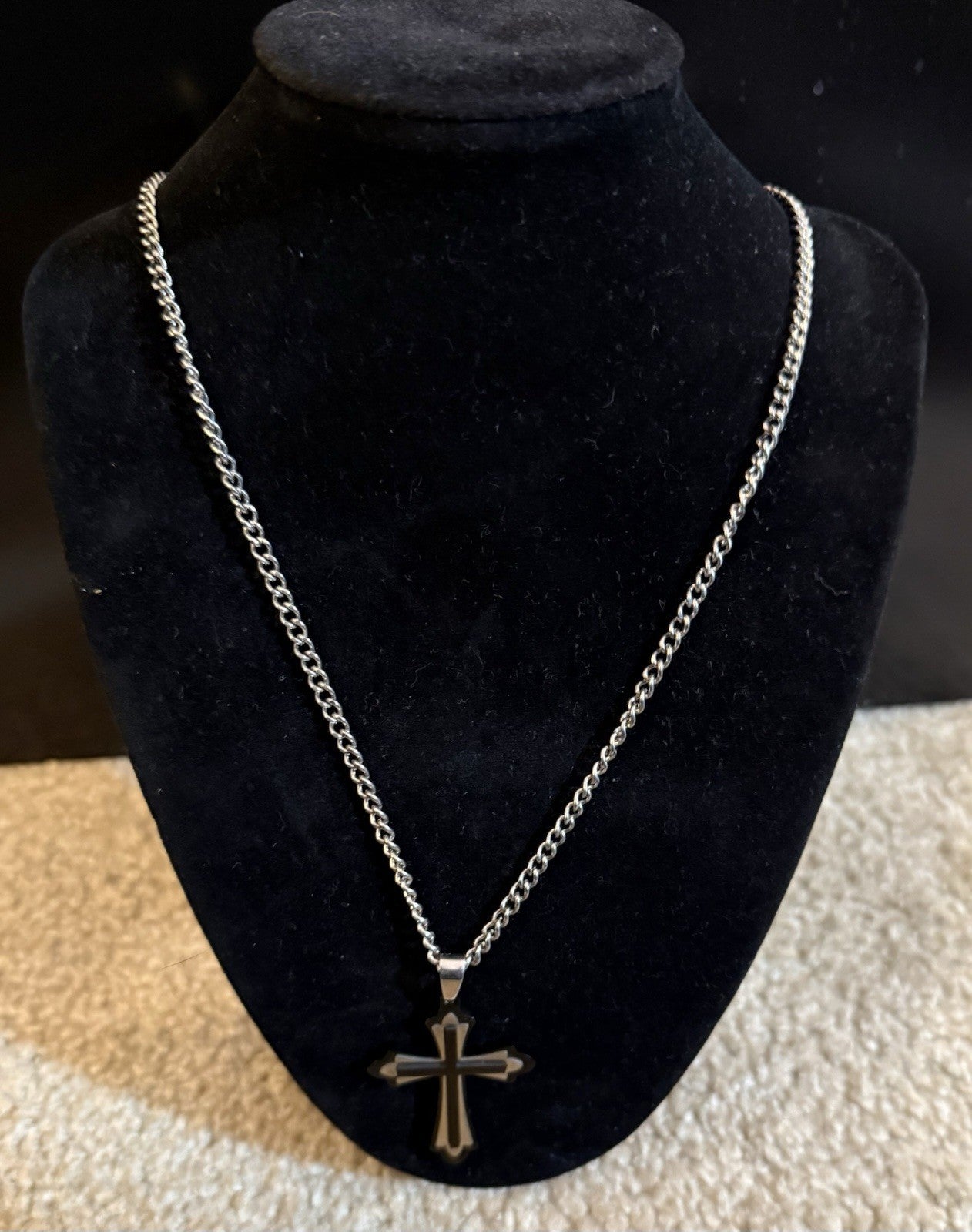 Stainless Steel Cross Pendant and Necklace 