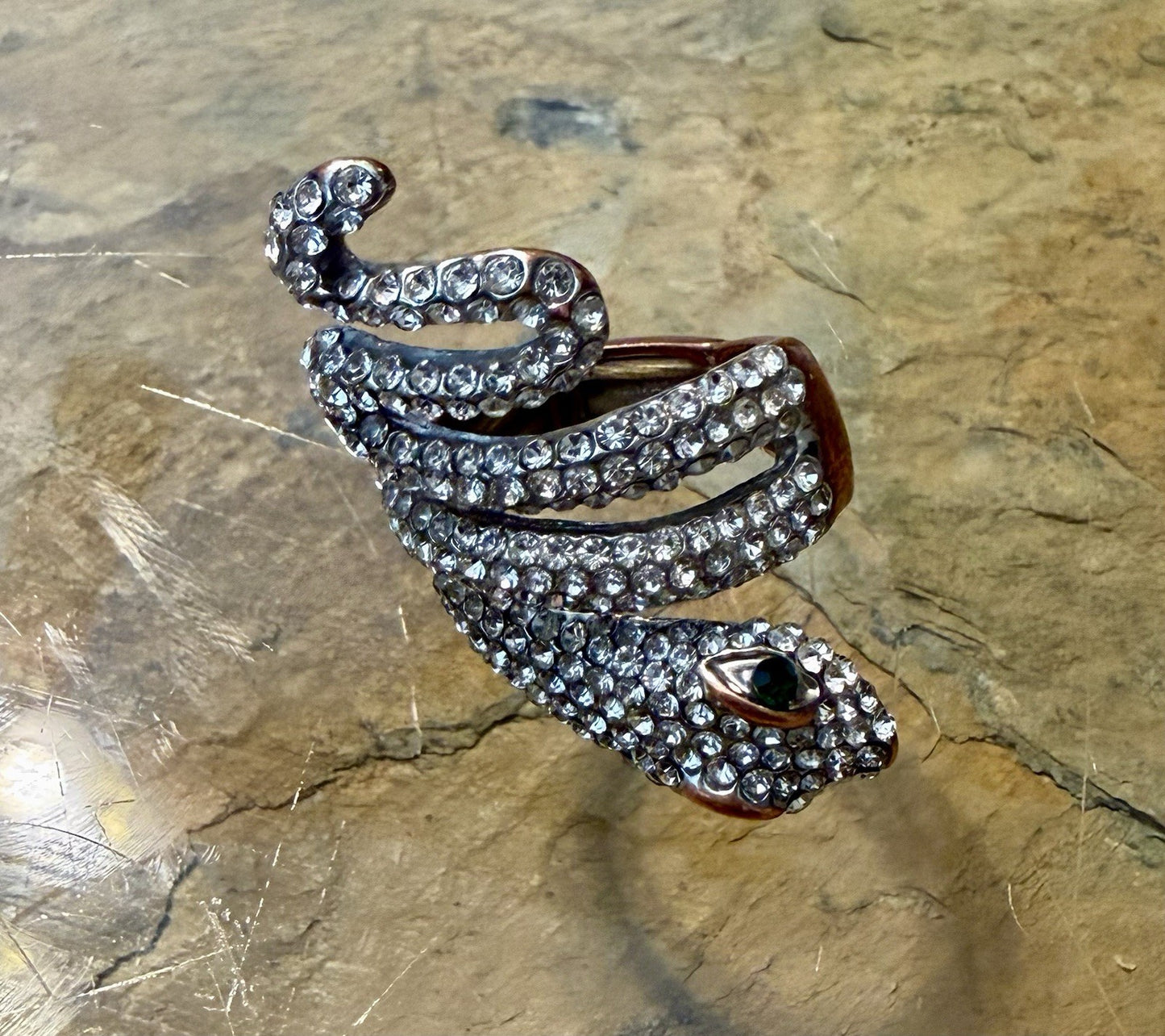 Silvertone Snake Ring - Size 6 - Adjustable 