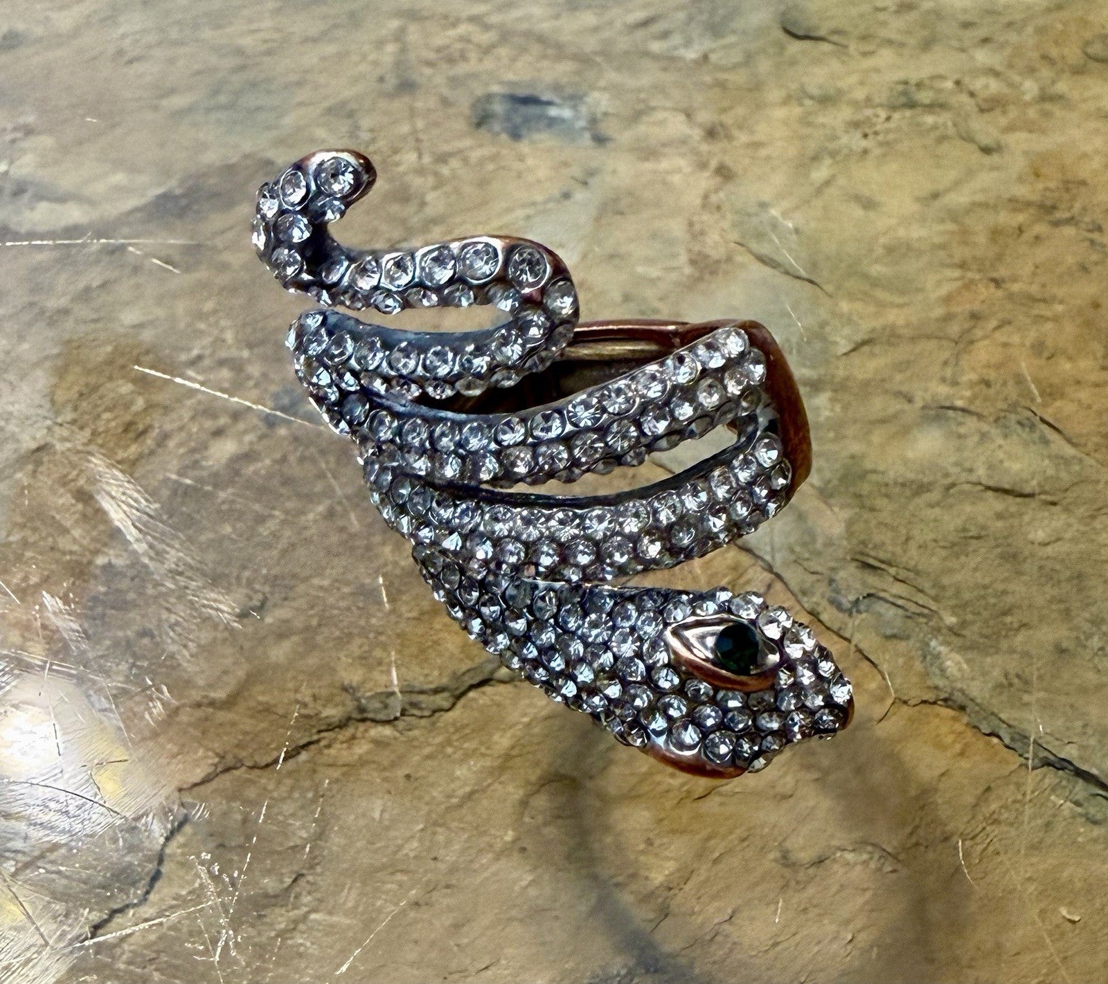 Silvertone Snake Ring - Size 6 - Adjustable 