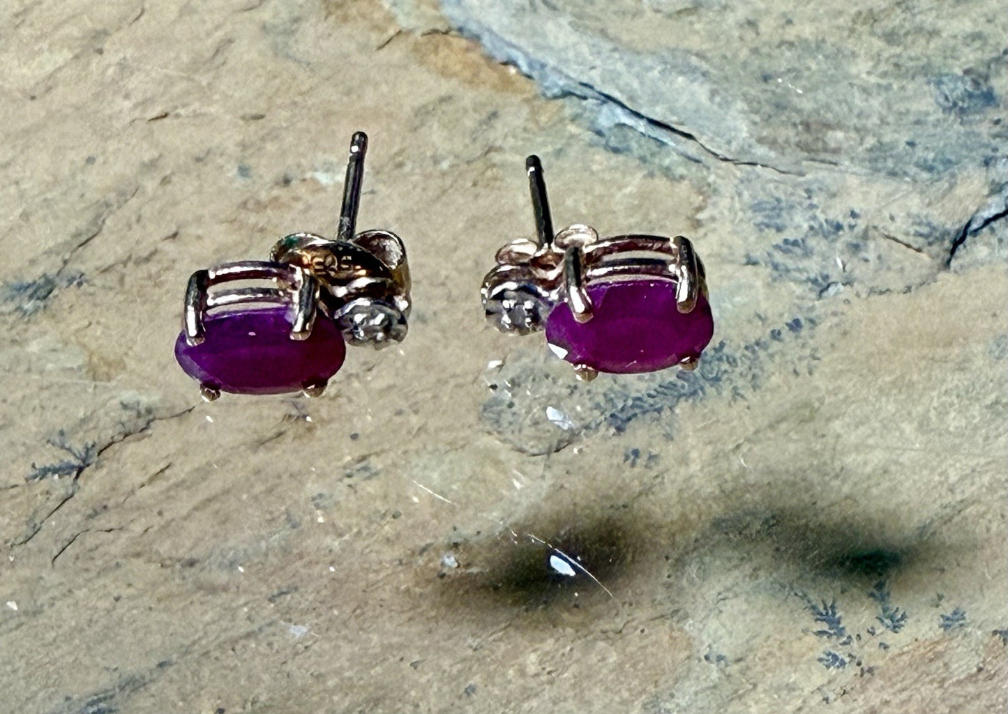 Vintage 10K Gold Diamond and Ruby Earrings 
