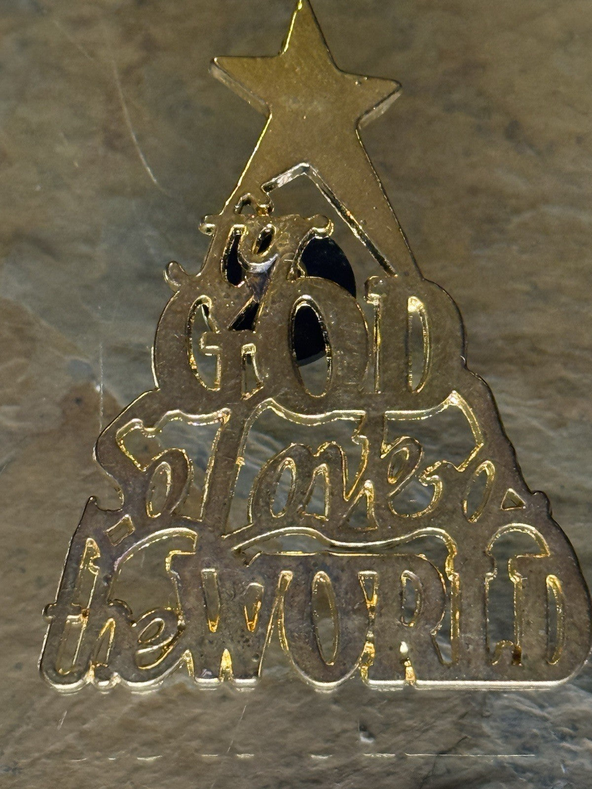 Vintage “For God So Loved The World" religious gold-tone lapel pin