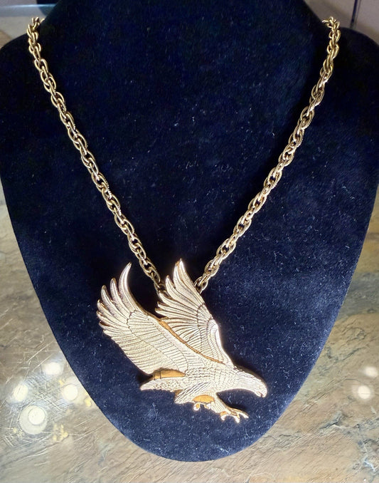 Gold Tone 3 1/2" Eagle Pendant & 24" Gold Tone Link Chain