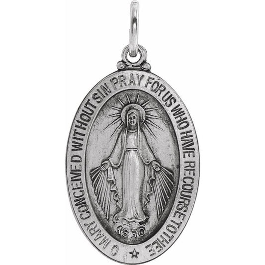 23x16 mm Oval Miraculous Medal In Sterling Silver