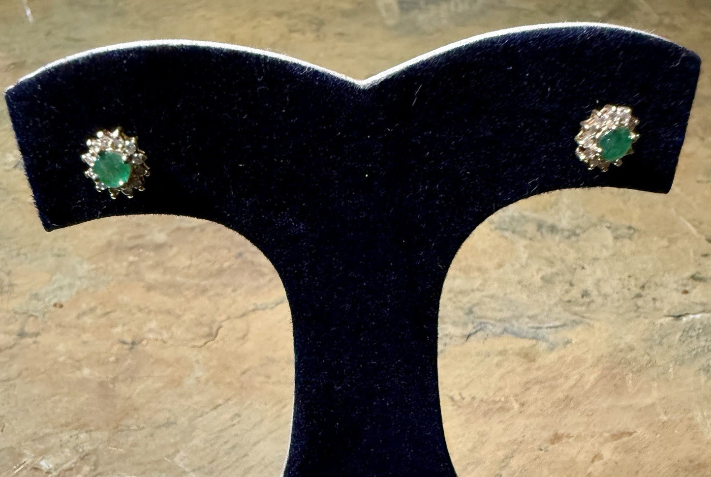 Vintage 10K gold Diamond And Emerald Earrings 