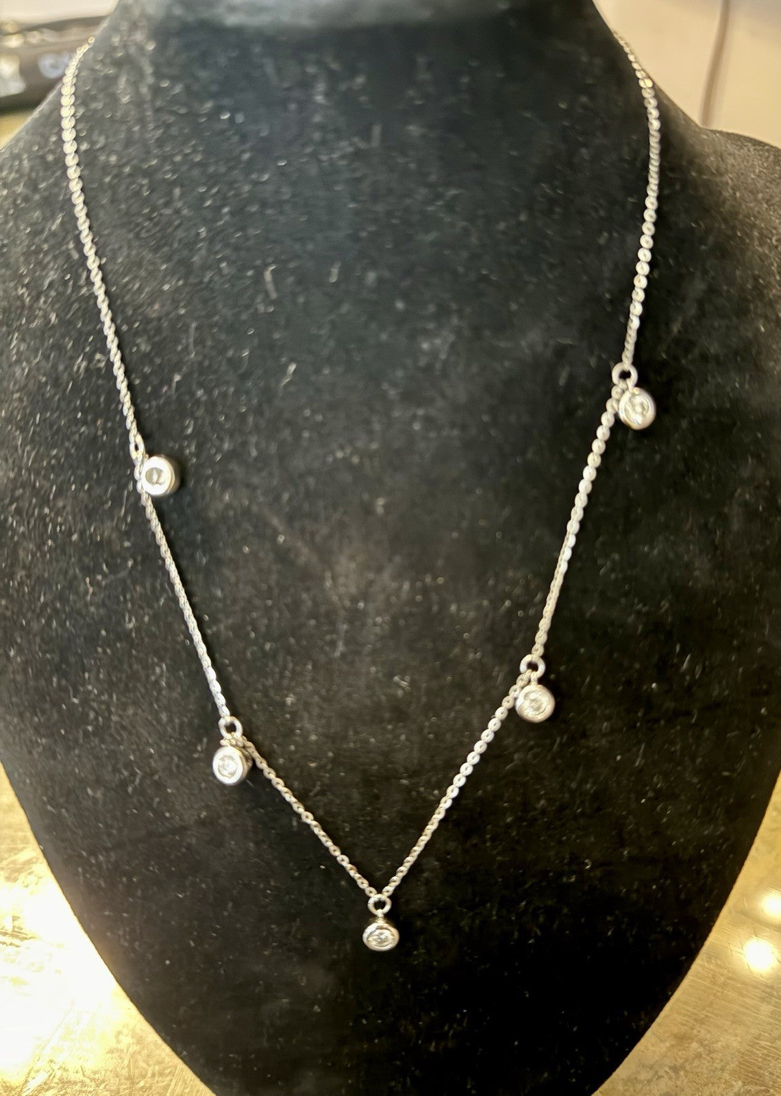 Moissanite Station Tennis Necklace Sterling Silver Choker -Bezel Set Chain 