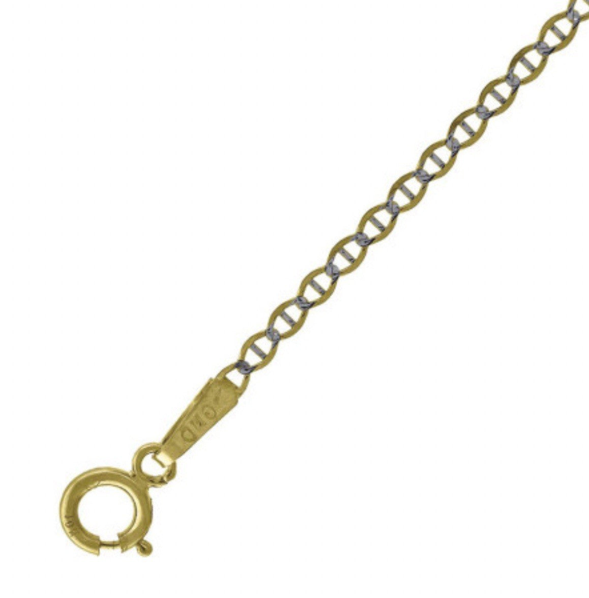 10kt Two-tone Gold Solid Mariner Pave Chain 1.4mm 9” ( 0.5gms)