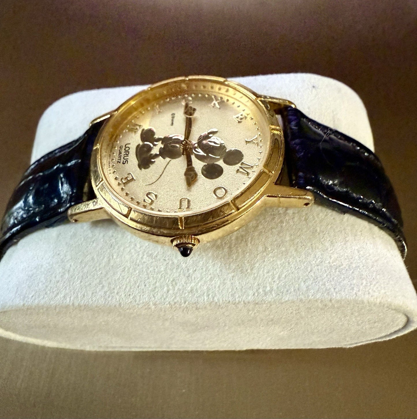 Lorus Quarts Mickey Mouse Women's Watch Vintage Gold Face with Leather Band