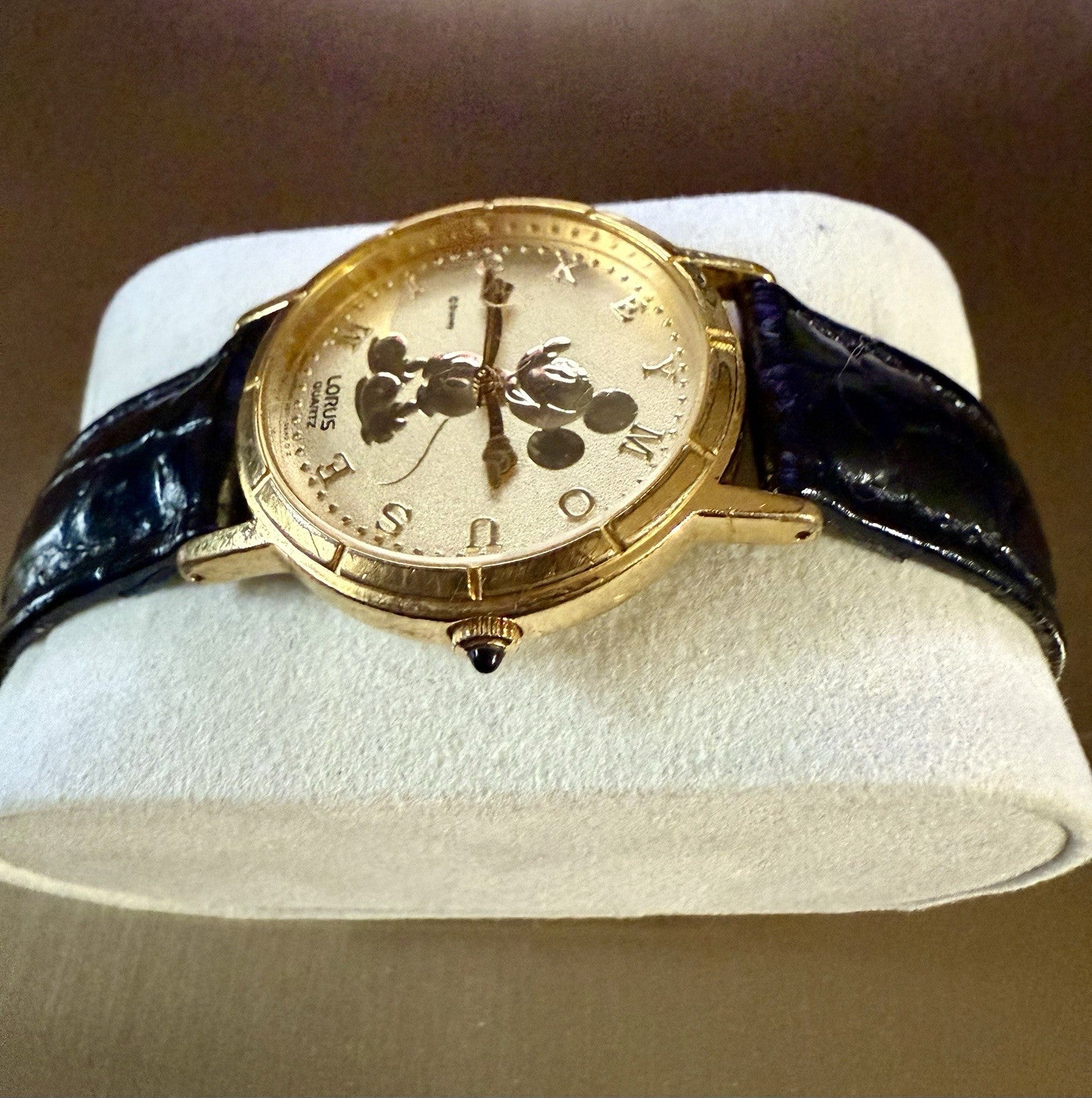 Lorus Quarts Mickey Mouse Women's Watch Vintage Gold Face with Leather Band