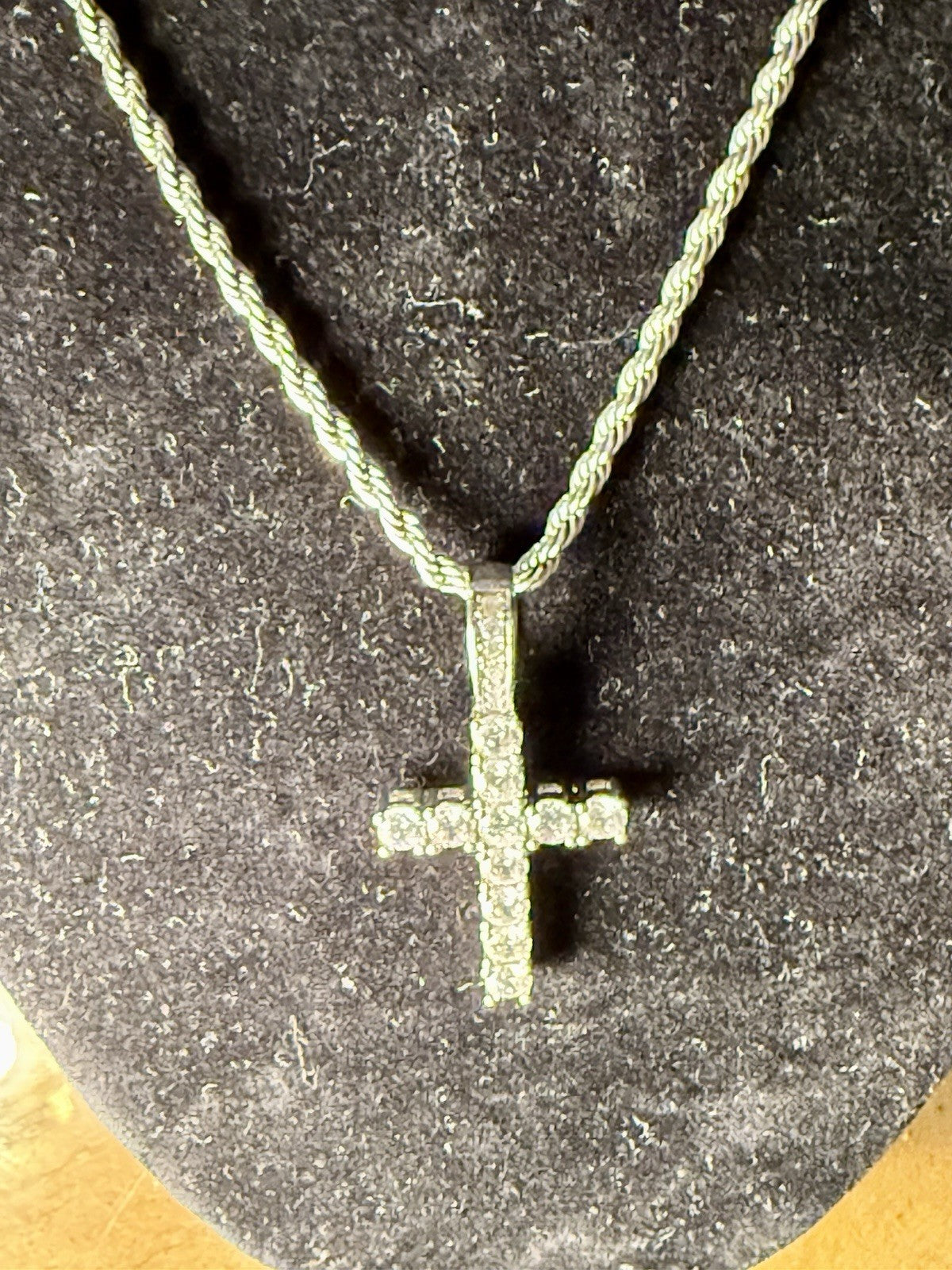 Stainless Steel Rope Chain with CZ Cross Pendant 