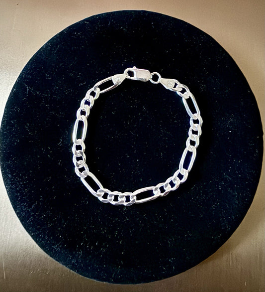 Mens Sterling Silver Solid Figaro Chain Bracelet