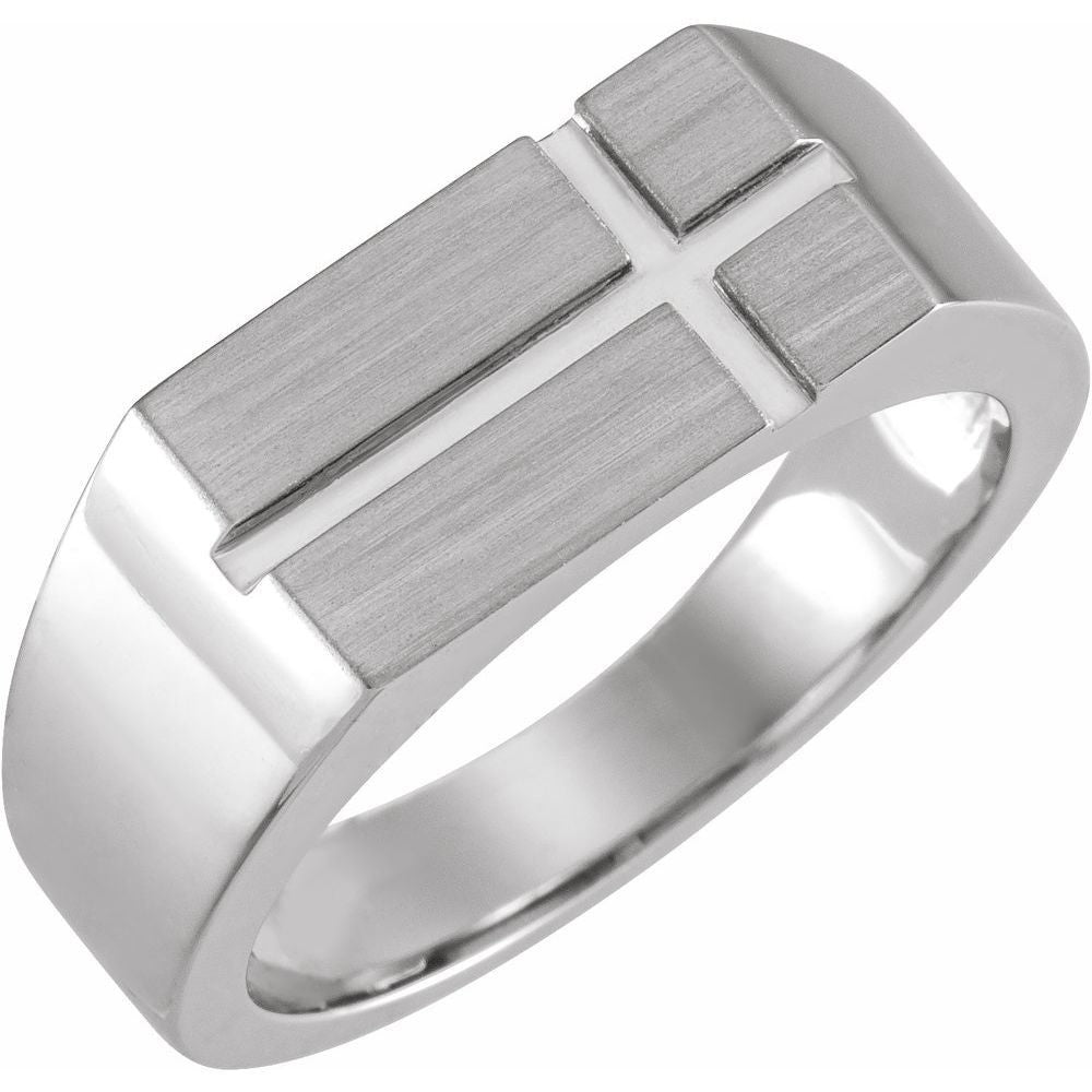 Rectangle Cross Signet Ring In Sterling Silver