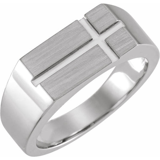 Rectangle Cross Signet Ring In Sterling Silver