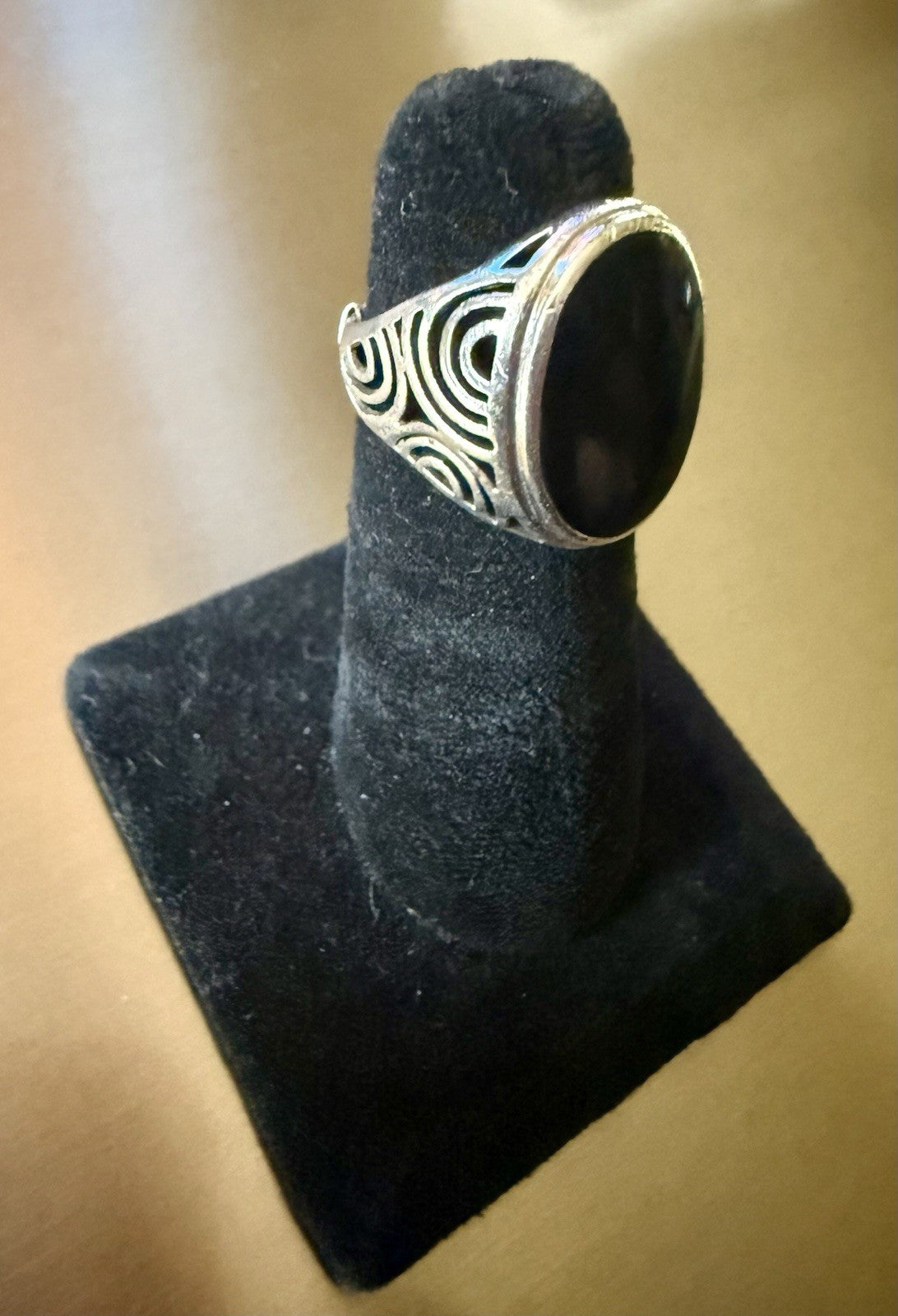 Vintage Sterling Silver Onyx Ring - Size 5.5