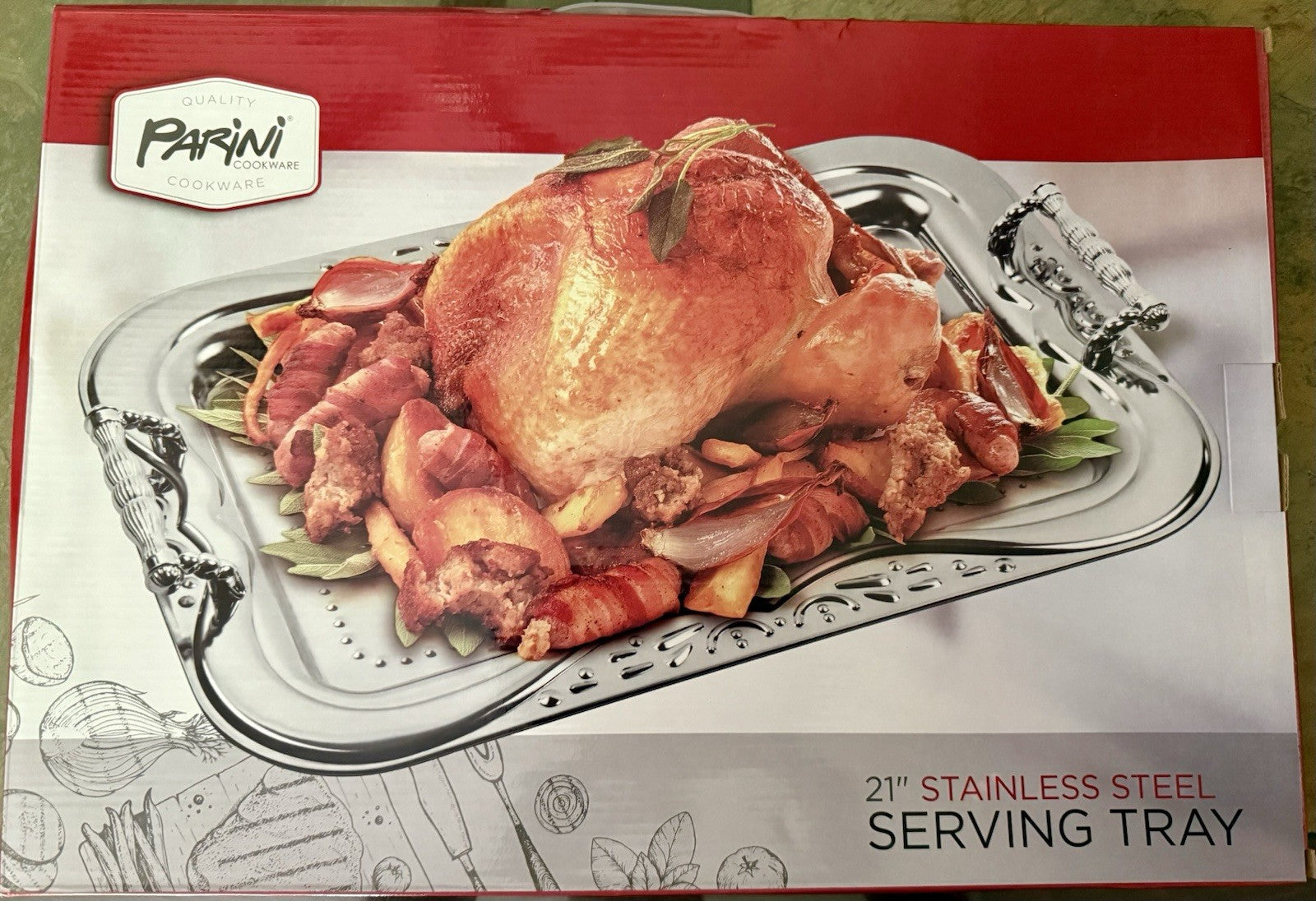 NEW  Parini Stainless Steel Serving Tray 21" Cookware Platter
