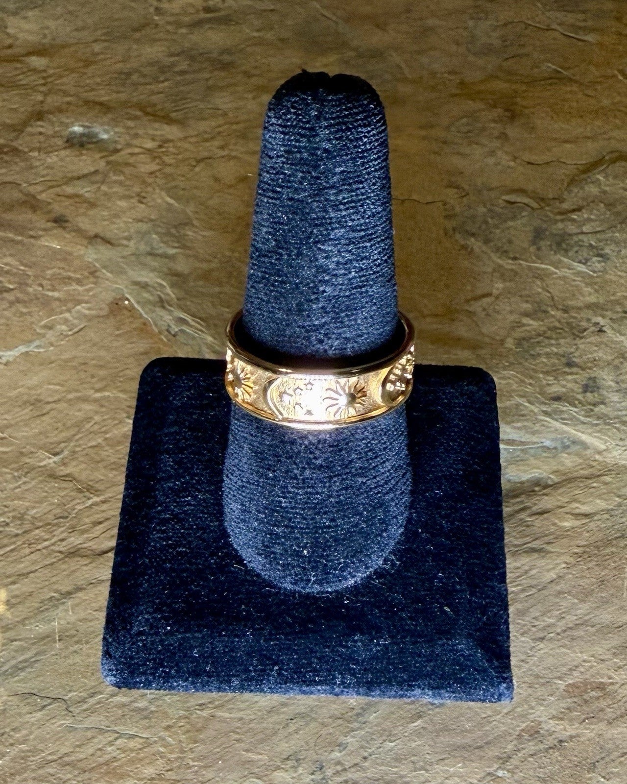 12K Gold Sun & Crescent Moon Band, Size 12, 5.71g