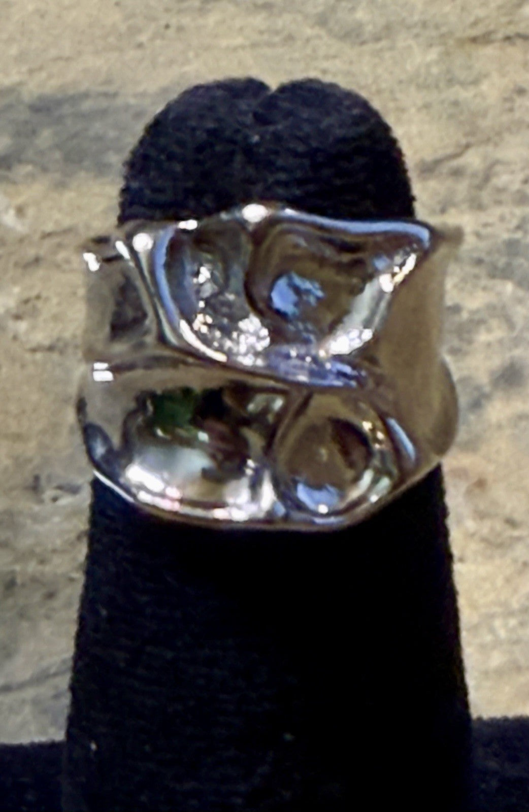 Silvertone Molten Ring- Size 5