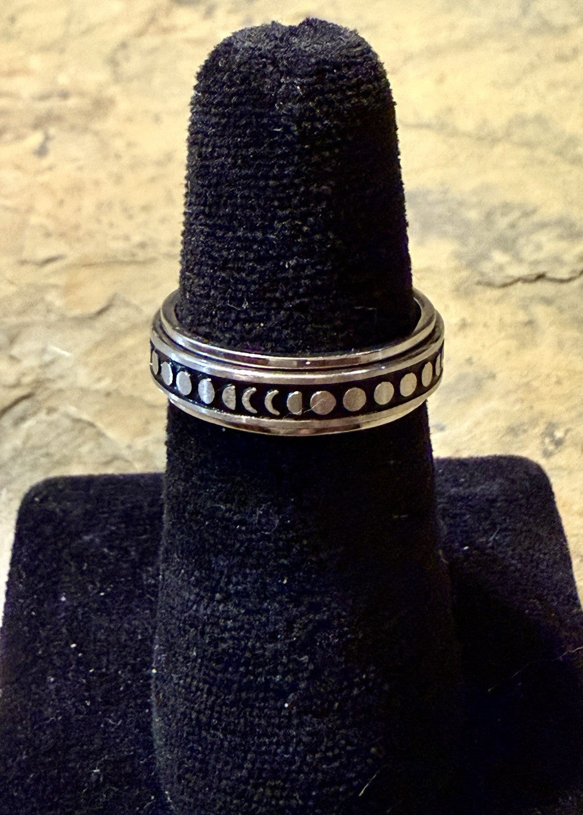 celestial moon phase stainless steel spinner ring - Size 8.25