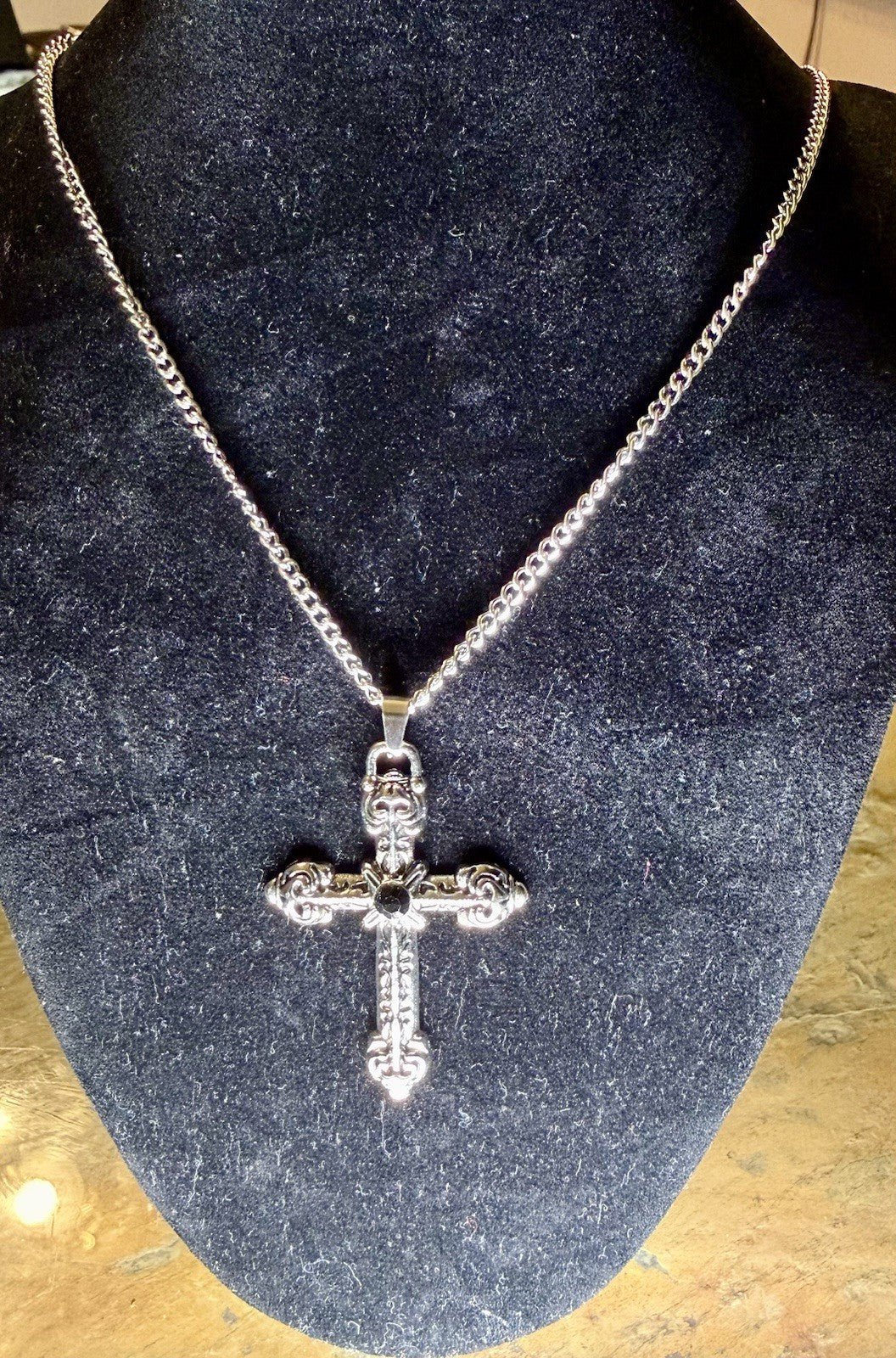 Stainless Steel Cross Pendant Necklace- 24”