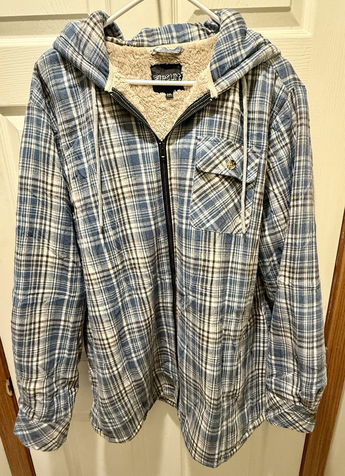 Elesuit Men's Full Zip Sherpa Fleece Flannel Jacket